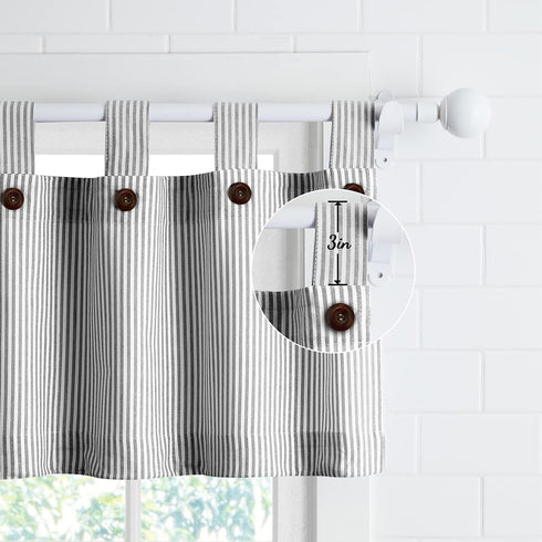 July Joy 3 Piece Cotton Kitchen Curtains and Valances Set for Small Windows Short Curtains 36 Inches Length for Cafe Bathroom Tab Top 56" x 36", Black