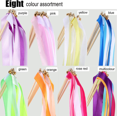 40 Pieces Mix Color Ribbon Wands Sticks with Bell Fairy Stick Party Streamers for Wedding Party (Multicolor)