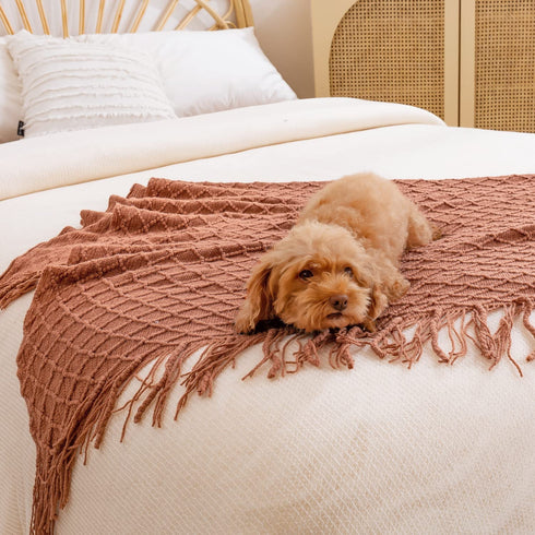 Lunarose Throw Blanket for Couch,Soft Cozy Knit Blanket with Tassel,Lightweight Decorative Throw for Sofa Chair Bed Travel and Living Room-All Seasons Suitable for Women,Men and Kids (50"x60", Rust)
