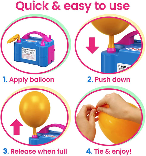 Prextex Electric Balloon Pump - Portable Air Blower Dual Nozzle Balloon Inflator for Fast and Easy Bulk Balloons Filling for Event and Party Decoration (Blue, 110V)