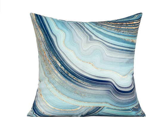 VAKADO Navy Blue Outdoor Throw Pillows Covers Gold Teal Decorative Turquoise Marble Abstract Spring Patio Furniture Bench Couch Cushion Covers 18X18 Set of 4 for Summer Sofa Chair