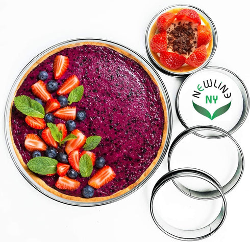 NewlineNY Stainless Steel 5 Pcs double rolled edges Circular Round Tart Rings, Pastry Muffin Molding Plating, Set of 5 : 1 x (28cm 11") + 4 x (10cm 4") x (2.2cm 0.85" H)