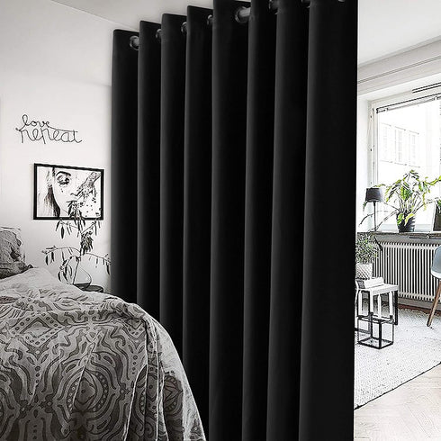 WONTEX Room Divider Curtain - Privacy Blackout Curtains for Bedroom Partition, Living Room and Shared Office, Thermal Insulated Grommet Curtain Panel for Sliding Door, 8.3ft Wide x 7ft Long, Black