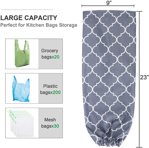 Large Grocery Bags Holders Bulk 2 Pack Heavy Duty Lightweight Plastic Sack w Hanging Loop Washable Shopping Bag Storage Dispensers for Garbage Bags Organizer with Drawstring Grey Cute Geometric Design