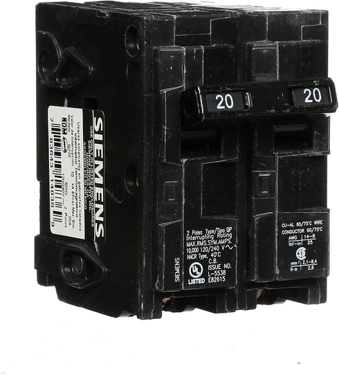 Siemens -HI Q220 20-Amp Double Pole Type QP Circuit Breaker black