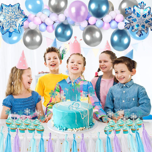 Golray Frozen Birthday Party Supplies Girls Princess Elsa Birthday Party Decorations 61 Balloons, Banner, Tassel, Sash, Pin, Cake Topper, Tattoo, Crown Wand, Girls Birthday Decor 2nd 3rd 4th 5th