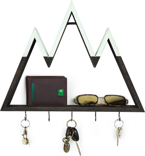 Leivo Mountain Shelf with Key Holders | Decorative Key Holder for Wall and Floating Shelf for Mountain Decor in Entryway, Kitchen, Bedroom, Nursery and Cabin | Key Hangers and Wall Jewelry Organizer