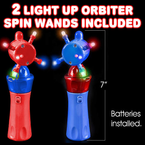 ArtCreativity Easter Gifts for Kids, Red & Blue Light Up Orbiter Spinning Wands, Sensory Toys for Toddlers, Set of 2, 7" LED Spin Toy, Autistic Children, Boys, Girls, Birthday, Classroom Prizes
