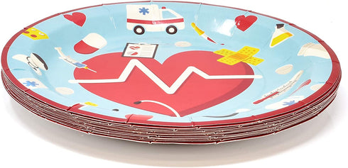 Medical Doctor Nurse Birthday Party Supplies Tableware Set Include 24 9" Paper Plates 24 7" Plate 24 9 Oz Cup 50 Lunch Napkin for Hospital Ambulance EMT Paramedic Doctors Day Nursing School Graduation