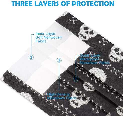 60PCS Disposable Protective Fashion Face Mask Skull Crossbones Knitted Sweater Pattern Couple Matching Print Stylish Gift 3-Ply Individually Packed Skin-Friendly Breathable Comfortable