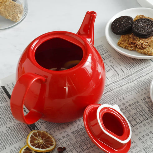 Sweese 220.104 Porcelain Teapot, 40 Ounce Tea Pot - Large Enough for 5 Cups, Red