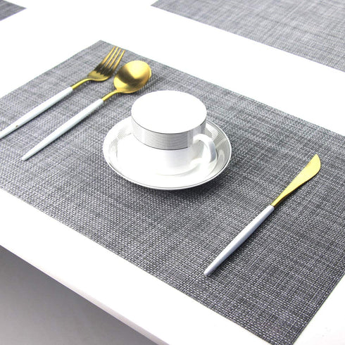 Panda Palm Durable Placemats Set of 6 Vinyl Heat-Resistant Table Mats Washable Plastic Placemats for Dining Table (Grey)