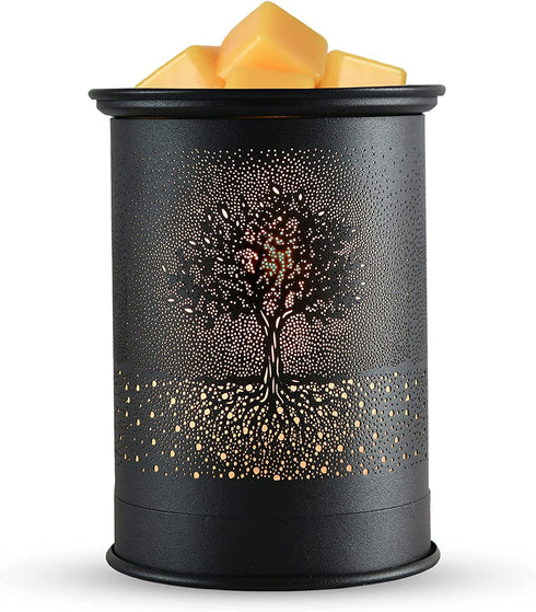 Metal Wax Melt Warmer kobodon Candle Wax Warmer for Scented Wax Melter Electric Wax Burner Wax Melts Wax Cubes Black Candle Lamp for Home Office Decor(Tree)