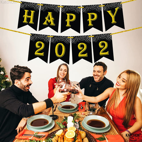 Gold Glitter, Happy 2022 Banner - 10 Feet, No DIY | Happy New Year Banner 2022 for Happy New Year Decorations 2022 | New Years Eve Party Supplies 2022 | New Years Eve Banner 2022 | NYE Decorations