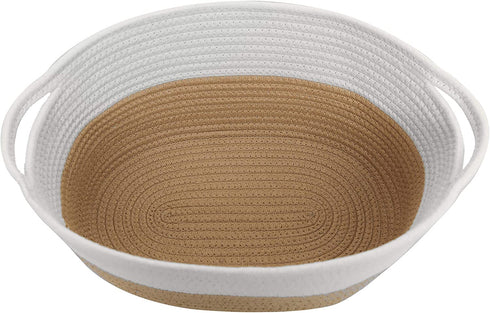 Dog Toy Basket White Brown Cotton Rope Basket Shallow Cute Pet Toy Storage Bin Home Storage Woven Basket for Living Room Clothes Towel Blanket Item Storage Basket