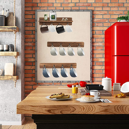 YCOCO Vintage Wood Coffee Mug Holder Stand Wall Mounted, for Coffee Mugs Cups and Tea Cup Storage Rack Holds 12 Mugs,Set of 3