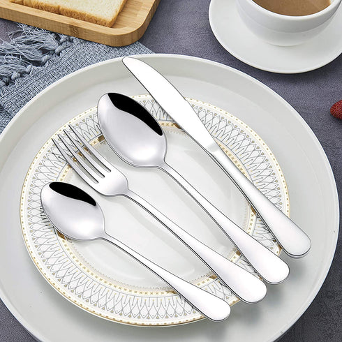 Wildone 20-Piece Silverware Set, Stainless Steel Flatware Cutlery Set Service for 4, Tableware Eating Utensils Include Knife/Fork/Spoon, Mirror Polished, Dishwasher Safe