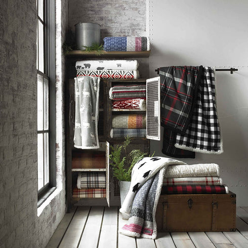 Eddie Bauer Home | Brushed Collection | Giftable Sherpa Fleece Reversible Throw, Ultra Soft & Cozy, Perfect for Bed or Couch, Fair Isle Khaki