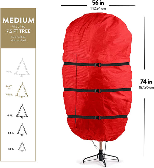Upright Tree Storage Bag for Christmas Trees of 7ft. Tall, Tree Bag Is Made Of Tear Proof 600D Oxford; Comes With Drawstring Hem, Zipper, And Carry Handles, Waterproof Material Protects From Dust & Moisture