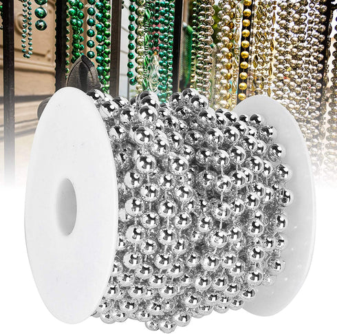 Emoshayoga Pearl Bead Roll, Garland Decoration Artificial Pearls Beads Garland Gold Beads Roll for Christmas Wedding DIY Decoration Holiday Party Supplies 8mm 10m/ 32.8ft(Silver)