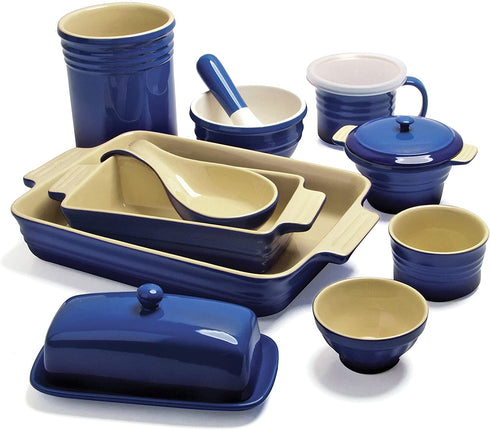 Small Stoneware Bowls Set, 4 Packs, Ice Cream Bowls, Dessert, Dip and Prep Bowls, 6 Ounces 170ml, Imperial Blue/Cream