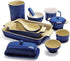 Small Stoneware Bowls Set, 4 Packs, Ice Cream Bowls, Dessert, Dip and Prep Bowls, 6 Ounces 170ml, Imperial Blue/Cream