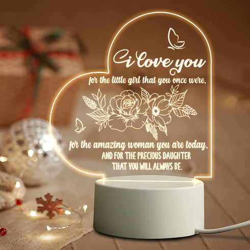 Daughter Gifts from Mom Engraved Night Light, Birthday Gifts for Daughter Acrylic Night Lamps, Valentine's Day Graduation Birthday Gifts for Daughter (Heart)