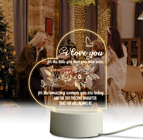 Daughter Gifts from Mom Engraved Night Light, Birthday Gifts for Daughter Acrylic Night Lamps, Valentine's Day Graduation Birthday Gifts for Daughter (Heart)