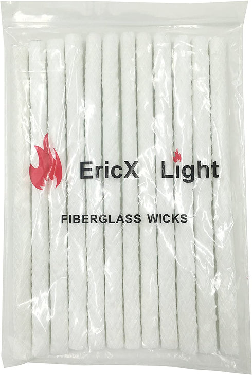 EricX Light Long Life Fiberglass Replacement Wicks for Tiki Torch - 12 Piece - 0.5 by 9.85 Inch