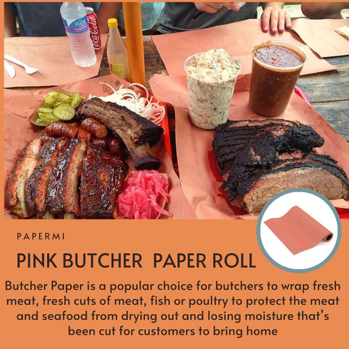 Pink Butcher Kraft Paper Roll Peach and Wrapping Paper for Beef Briskets, BBQ Meat Smoking USA Made, All Natural Leakproof Food Grade, Unbleached, Unwaxed, Uncoated Sheet (18 x 200 (2400))