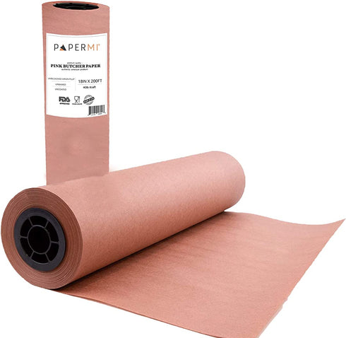 Pink Butcher Kraft Paper Roll Peach and Wrapping Paper for Beef Briskets, BBQ Meat Smoking USA Made, All Natural Leakproof Food Grade, Unbleached, Unwaxed, Uncoated Sheet (18 x 200 (2400))