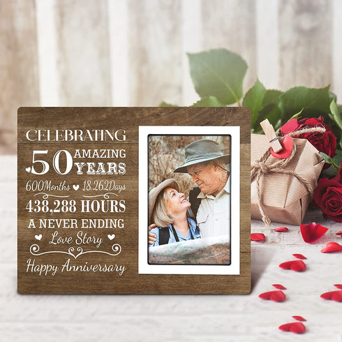 50th Wedding Anniversary Picture Frame - 50th Anniversary Couple, Husband, Wife, Golden Anniversary 50 Year Gifts, 4 x 6 Inch Photo