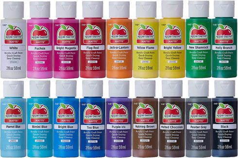 Apple Barrel PROMOABI Acrylic Paint Set, 2 Fl Oz (Pack of 18), Assorted Matte Colors, 18 Count