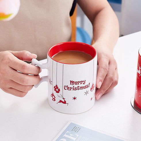 Coffee Mug Set Set of 6 Large-sized 14 Ounce Christmas Theme Ceramic Coffee Mugs Restaurant Coffee Mugs, Star Handle