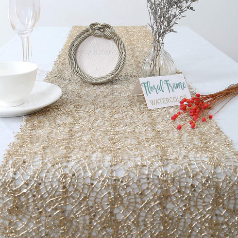 Sequin Table Runners Mesh Champagne Gold Table Runners Set of 2 Metallic Tabletop 12x108inch Sparkly Table Overlay for Home Daily Use Banquet Party Decorations