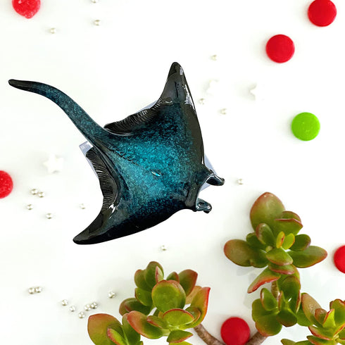 Christmas Ornaments - Home Decor - Hand-Painted Blue Manta Ray - Bathroom Decorations, Stocking Stuffers, Scuba Lovers and Ocean