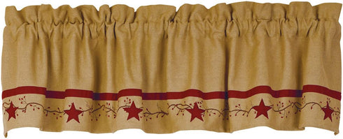 Primitive Star Vine Cotton Burlap Country Valance