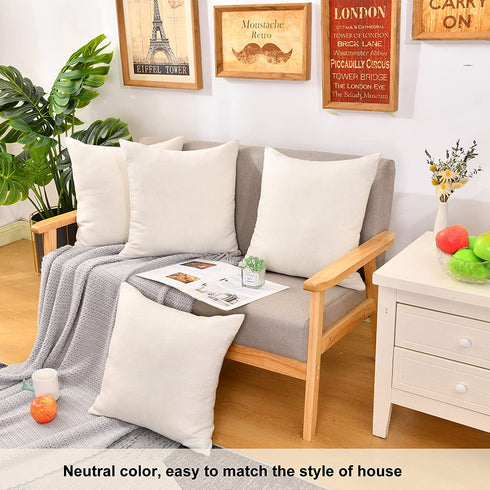 Throw Pillow Covers 18 x 18 Blank Decor Linen Couch Pillow Case Cover for Sublimation HTV Vinyl Craft Set of 4 Beige