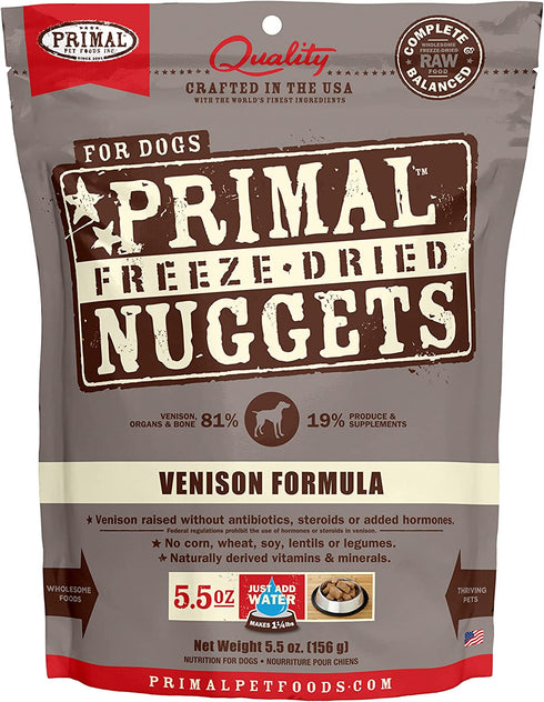 Primal Freeze Dried Dog Food Nuggets Venison Formula, Crafted in The USA Grain Free Raw Dog Food, 5.5 oz