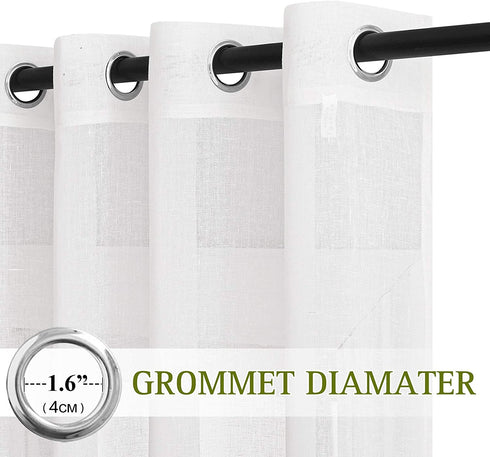 NICETOWN White Sheer Curtains for Sliding Glass Door, Grommet Top Elegant Flax Linen Semi Sheer Privacy Window Treatment for French Door/Bedroom/Living Room, W100 x L84, 1 Panel