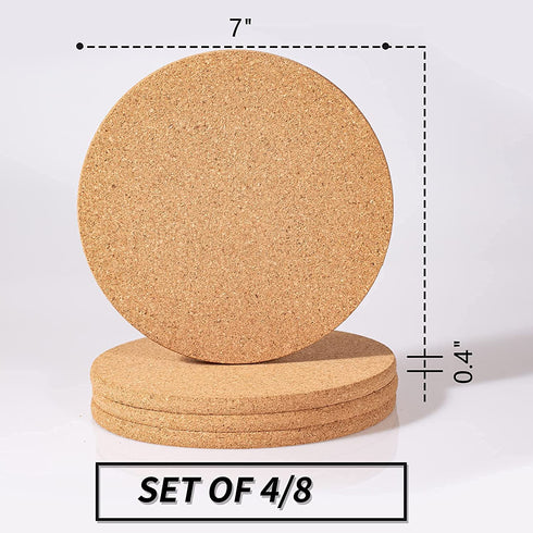 Cork Trivet Heat for Kitchen, Holder for Hot Dishes, Set of 8, 7.1X0.4 Inches Hot Plate Coaster Pads for Tables, Natural Heat Resistant Cork Placemat for Plants.