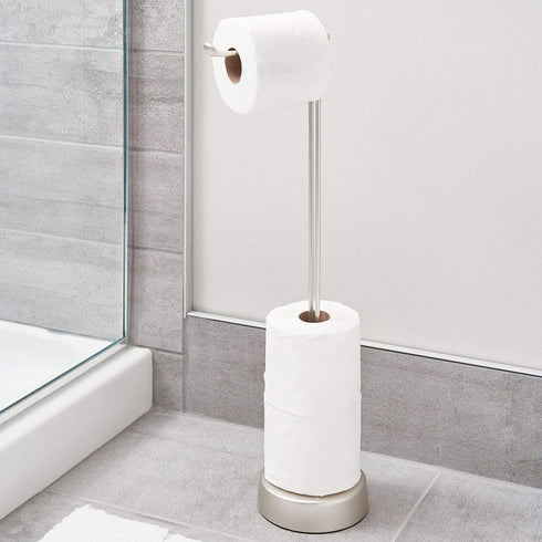 iDesign Classico Metal Toilet Tissue Caddy Roll Reserve for Bathroom, Compact Organizer, Holds 4 Rolls of Paper, Satin Silver