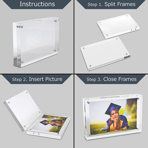 MIRA-K Acrylic Picture Frame 5 x 7 with Magnetic Closure | Crystal Memories | Double Sided Frameless Lucite Photo Frame for Tabletop | Decorative Keepsake Display for Tickets, Postcards and Awards