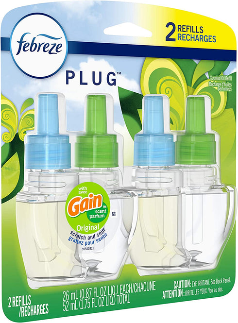 Febreze Plug in Air Freshener and Odor Eliminator, Scented Oil Refill, Gain Original Scent, 0.87 Fl Oz (Pack of 2)
