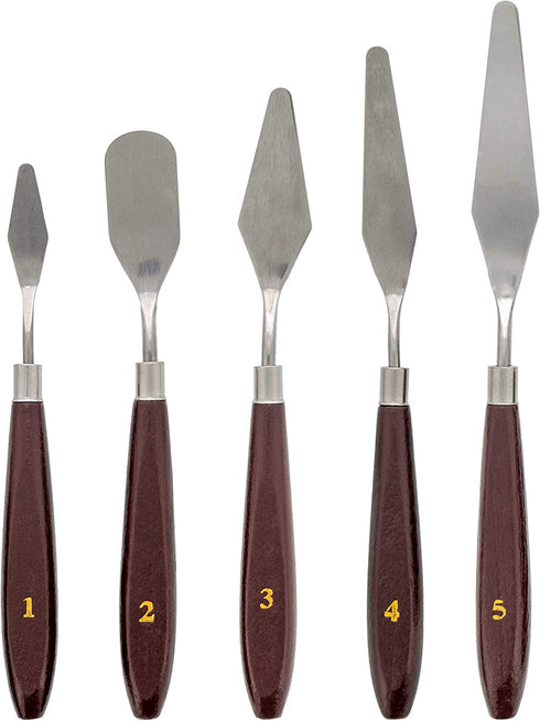 U.S. Art Supply 5-Piece Stainless Steel Palette Knife Set - Flexible Spatula Painting Knives for Color Mixing, Spreading, Applying Oil & Acrylic Paint on Canvases, Cake Icing, 3D Printer Removal Tool