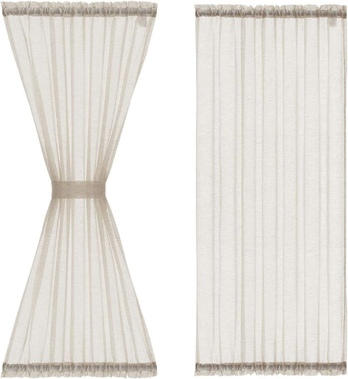 FMFUNCTEX French Door Panel Curtains Window 40" Natural Flax Blend Small Sheer Glass Door Curtain 52" Wide Half Short Curtain with Tiebacks for Patio Glass Doors Set of 2
