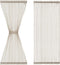 FMFUNCTEX French Door Panel Curtains Window 40" Natural Flax Blend Small Sheer Glass Door Curtain 52" Wide Half Short Curtain with Tiebacks for Patio Glass Doors Set of 2