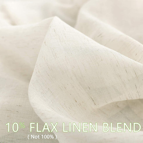 FMFUNCTEX French Door Panel Curtains Window 40" Natural Flax Blend Small Sheer Glass Door Curtain 52" Wide Half Short Curtain with Tiebacks for Patio Glass Doors Set of 2