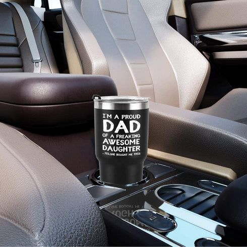 I'm A PROUD DAD Travel Tumbler Funny Birthday Christmas Gifts for Dad Father Men Father's Day from kids daughter, 30 Oz Insulated Stainless Steel Tumbler, Black