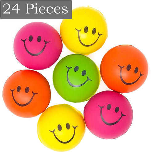 24 Pack Smile Face Stress Balls - Squeeze Ball Squishies Toy (2 DZ)